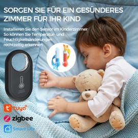Zigbee Temperatursensor, Digitale Mini Innentemperatur und Feuchtigkeitssensor,Tuya Smart Luftfeuchtigkeitsmesser mit Intelligentem Alarm, Datenspeicherung und Kalibrierung, Kompatibel Alexa/Google