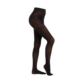 Camano Women's Tights Leo Pattern Durable Reinforced Elegant Leopard Print Soft Black No Cutting Durable Leo Pack of 1, black