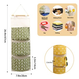 3-Pack Wall Hanging Storage Bags – Over-The-Door Organizers with 3 Large Pockets (6.3" × 5.1"), Hanging Closet & Pantry Organizer for Bedroom, Bathroom, Dorm, and More (Set of 3 Colors)