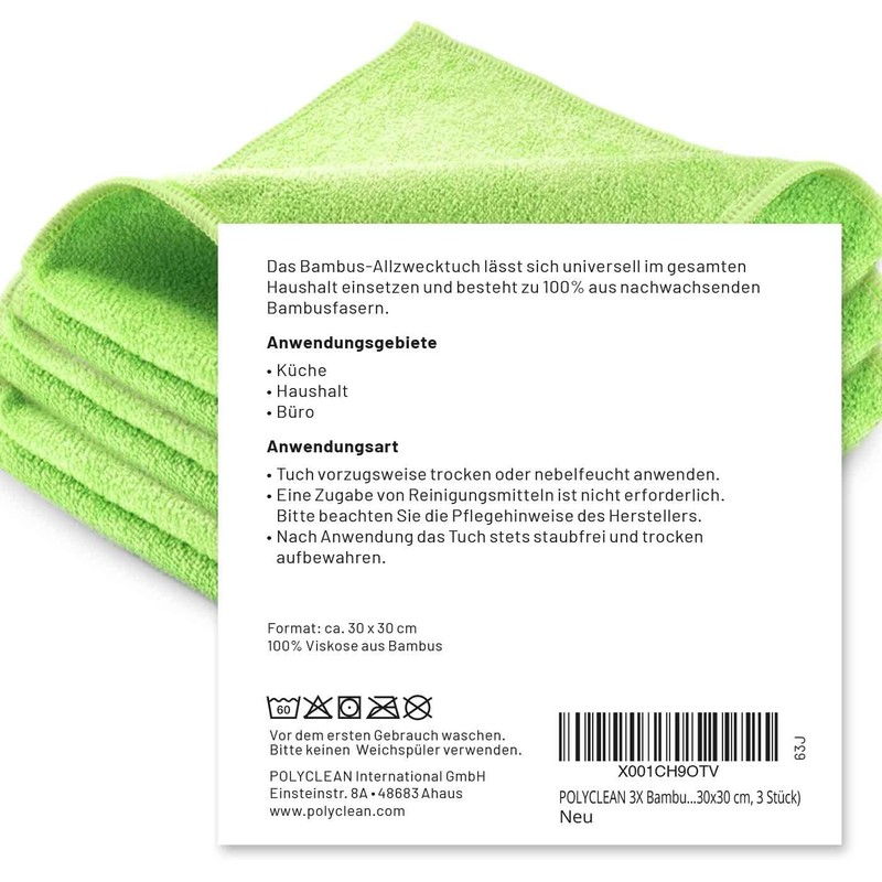 POLYCLEAN 3 x Bamboo All-Purpose Cloths - Sustainable Cleaning Cloth