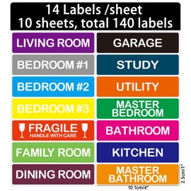 Hylabelest Home Moving Color Coding Labels, Livingroom, Bedroom, Kitchen, Dining Room, Bathroom, Fragile Labels (Style 1)