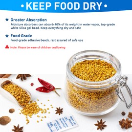 Yeather 2 Gram [100 Packets] Silica Gel Packets - Reusable Desiccant Moisture Absorbers Dehumidifiers for Spices, Jewelry, Shoeboxes, Electronics Storage (Food Safe)