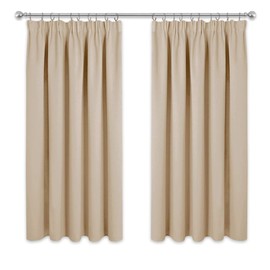 PONY DANCE Bedroom Window Curtains - Short Pencil Pleat Curtain Drapes for Bay Window Thermal Drapery for Noise Reducing/Room Darkening/Privacy Protect, 1 Pair, W 46 inch by D 54 inch, Biscotti Beige