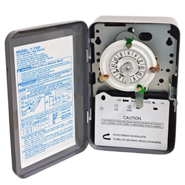 T101 24-Hour Mechanical Time Switch Pool Pump Timer with Indoor Metal Enclosure, 120V, 40A, 60Hz, SPST, 12 ON/Off Operations, Manual Override Pool Timer for Pumps, Lights, Fans, and HVAC Systems