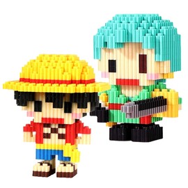 Luffy Building Blocks Set, 2 Pieces Roronoa Zoro Building Blocks 3D Mini Puzzle Building Kit Onepiece Cartoon DIY Model Parent-Child Interaction Toy Christmas Birthday Gift for Children Boys