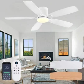 FUMLTP 52inch Flush Mount Ceiling Fans with Lights and Remote/APP Control, Dimmable LED, Reversible DC Motor, Noiseless, Low Profile White Ceiling Fan for Livingroom, Indoor/Outdoor Use