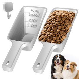 swesara Food Scoop, Cup Capacity Dog Food Scooper With Measuring Lines For Dog, Puppy and Cat Coffee Bean Scoop, Flour Scoop 2 Pack (Grey)