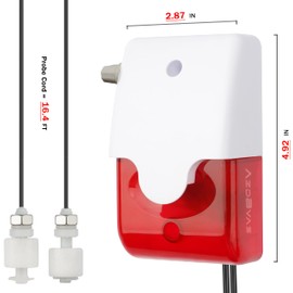 High / Low Water Level Sensor Detector Alarm 120 dB Red Strobe Siren, Adjustable Alarm Volume, Sump Bobber Water leak Sensor,16.4ft Probe Cord, Suitable for Water Tank/Aquarium, Swimming Pool/Basement
