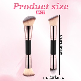 2 Pcs Dual-Ended Makeup Brushes Angled Foundation Brushes Flat Concealer Brush Double Sided Foundation Makeup Application for Buffing Liquid Cream Blending Contour Face Brush