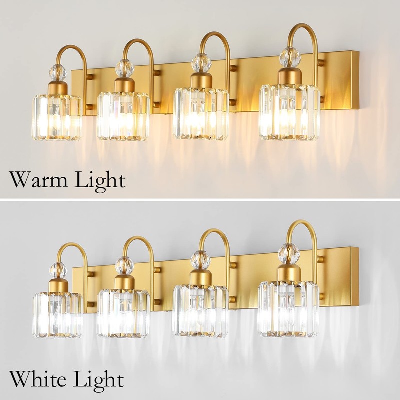 Ralbay Gold Vanity Lights 4-Lights Gold Crystal Bathroom Vanity Lights