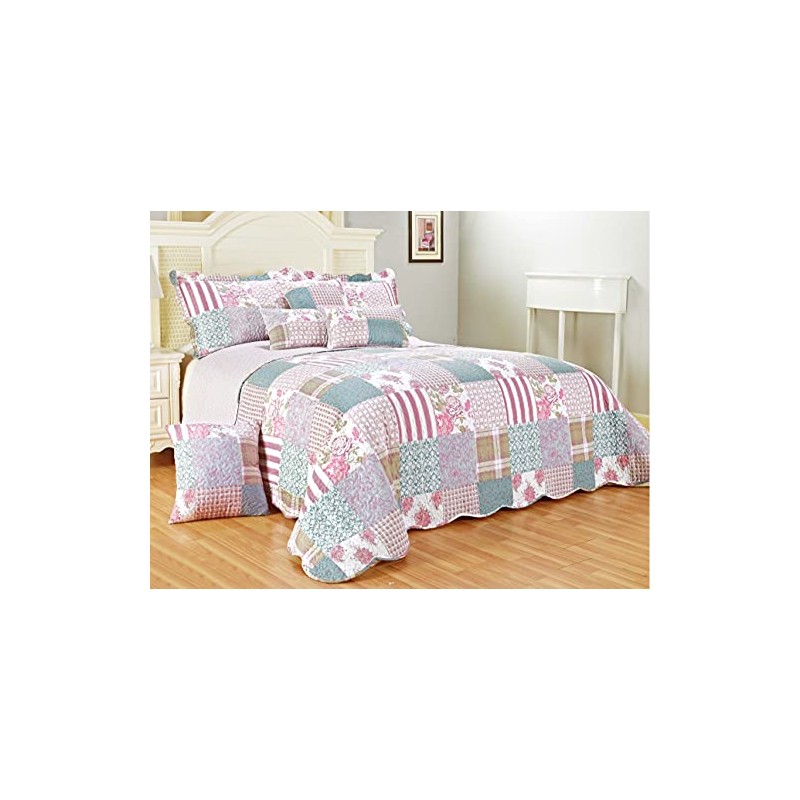 PRIME LINENS Luxury Quilted Patchwork Bedspread Bed Throw 3 Piece