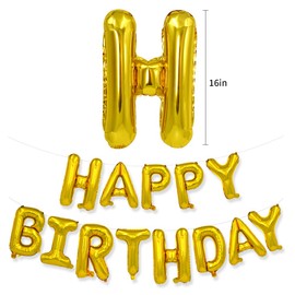 TONIFUL 3D Gold Happy Birthday Balloons Banner with ribbon straw, 16 Inch Mylar Foil Letters Birthday Sign Banner Bunting Reusable Ecofriendly Material for Girls Boys Kids Adults Birthday Supplies