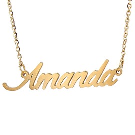 HUAN XUN Gold Color Plated Womens Name Necklace, Amanda