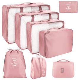 Organizadores de Viaje para Maletas, 8 piezas Organizador de Viaje de Ropa de Cubo, Bolsa de Viaje Impermeable, Bolsa de lona, para Ropa Zapatos, Organizador de Cosméticos (Rosa)