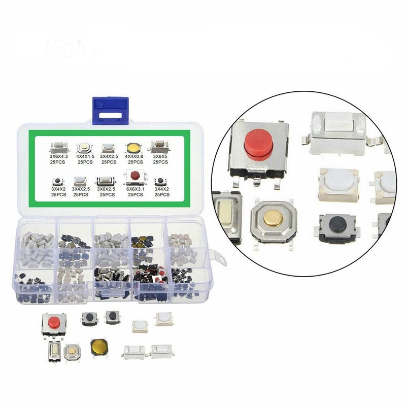 250Pcs 10 Types Tactile Push Switch Car Keys Remote Button