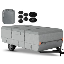 Tuszom Pop Up Camper Tent Trailer Cover Extra Thick 7 Layers Tearproof Popup Folding Camper Coverwith Storage Bag and 7PCS Windproof Straps (7 Layers Non-Woven Fabric) (Gray, Fits 10'-12')