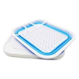 SAMMART Collapsible Dish Drainer with Tray - Foldable Drying Rack Set - Portable Dinnerware Organizer - Space Saving Kitchen Storage Tray (1, White/Marine Blue)