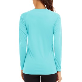 TACVASEN Long Sleeve Running Top Women Summer UV Protection Tops UPF Outdoor Trekking Sun Shirts Quick Dry Work Tee Shirts Rowing Surf Rash Guard Lake Blue