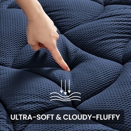 SLEEP ZONE Cooling Queen Mattress Topper, Premium Zoned Cool Mattress Pad Cover, Padded Mattress Protector Breathable Washable, Deep Pocket 8-21" (Navy, Queen)