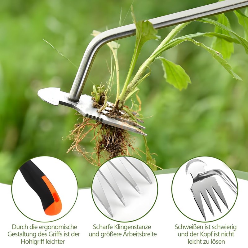 PASLFC Gardening Hand Weeder, Weed Remover Device, Stainless Steel, Uprooting