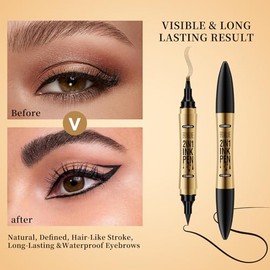 Zamus 2 en 1 Lapiz de Cejas y Delineador Ojos, Pluma Impermeable del Tatuaje de la Punta de la Bifurcación de Lápiz 4 de la Ceja de Microblading 3D, Crea Un Maquillaje Duradero (Marrón Oscuro)
