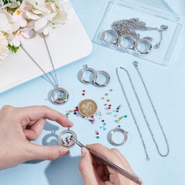 UNICRAFTALE about 6Pcs DIY Stainless Steel Locket Pendants Flat Round Photo Frame Charms with Chain Locket Necklace Charms Living Memory Charms 30.5x25x8mm for Necklaces Bracelets Jewelry Making