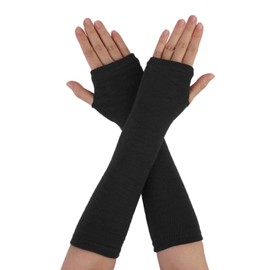 Allegra K Black Long Fingerless Typing Writing Gloves Winter Arm Warmer for Women Men