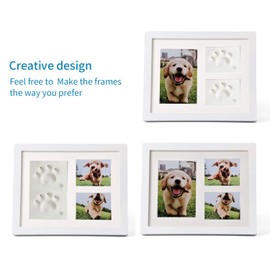 Goomis Dog or Cat Paw Prints Pet memorial Triple Photo Frame 4x6 With Clay Impression Kit, Perfect Keepsake picture Frame for Pet Lovers White/White