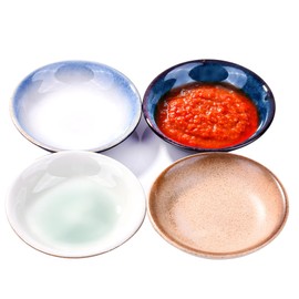 Whitenesser Ceramic Sauce Dishes Set of 4, 4 Inch Assorted Color Dipping Bowls, 3.7oz Small Condiment Cups for Soy Sauce, Sushi