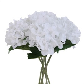 COLMOXY 6 Pcs White Hydrangea Artificial Flowers Bouquets, Silk Hydrangea Heads with Thick Stems, Faux Hydrangeas Bulk Home Wedding Party Table Decoration (Pack of 6, Pure White)