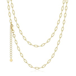 CHENETOILE 14K Gold Paperclip Chain Necklace for Women, 3mm Box Chain, Adjustable 18–20 Inch Gold-Plated Necklace