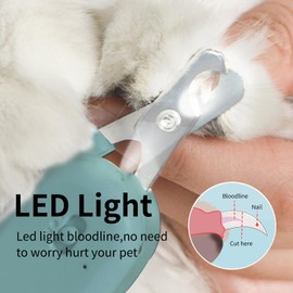 PAKEWAY Pet Nail Clipper with LED & -U-V Light, Cat Claw Trimmer with Ultra Bright LED Light for Nail Bloodline to Avoid Over Cutting, Sharp Angled Blade Grooming Tool for Dog Cat Rabbit Small Animals