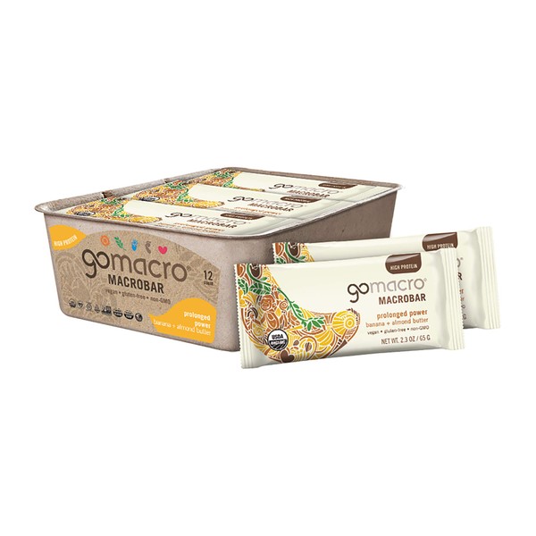 GoMacro MacroBar Organic Vegan Protein Bars Banana + Almond Butter 1.9 Ounce Bars (Pack of 12)