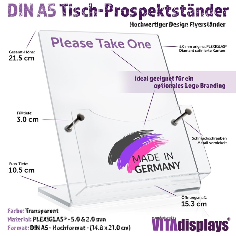 DIN A5 Design Table Brochure Stand "Deluxe" – High-Quality Flyer