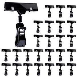 Mlici Sign Clips for Display, 26 Pack Plastic Sign Holder Clips for Retail, Double Sided Swivel Price Label Holder Clips, Rotatable Merchandising Pop Clips for Home Office Retail Store Display, Black