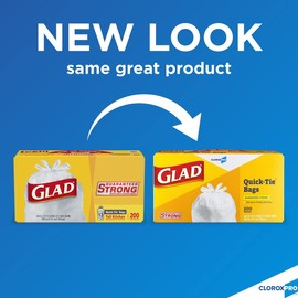 Glad Quick-Tie Tall Kitchen Trash Bags, 13 Gallon Trash Bags for Tall Trash Can, 200 Count - 15931