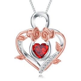 Dorunmo Infinity Heart Necklace 925 Sterling Silver Red Garnet Rose Necklace January Birthstone Jewelry for Mom Women
