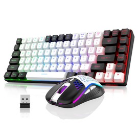 RedThunder K84 Wireless Keyboard and Mouse Combo, LED Rainbow Backlit Rechargeable Battery, 75% Layout TKL Ultra Compact Gaming Keyboard & Lightweight 3200 DPI Honeycomb Optical Mouse (White-Black)