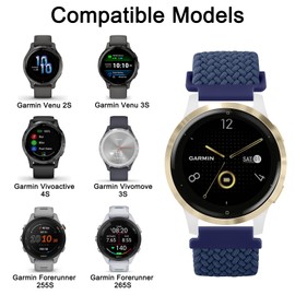 Magnetic Braided Bands for Garmin Venu 3S / Venu 2S / Vivoactive 4S / Vivomove 3S Watch Bands, 18mm Quick Release Soft Stretchy Replacement Strap for Garmin Forerunner 255s/265s Bands Men Women (Navy Blue)