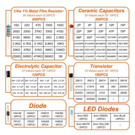 DIY Electronics Components Kit Assortment Metal Film Resistance Ceramic Capacitor Electrolytic Capacitor Transistor LED Diode