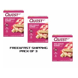 Quest Protein Bar, White Chocolate Raspberry 20g Protein 12 Ct 4g (Pack of 3)