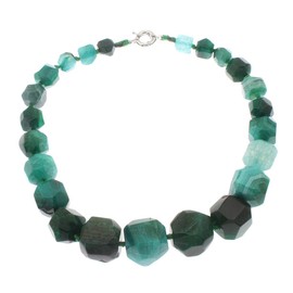 Handgefertigter Damen Edelstein Halskette - 50cm, 25-24mm Natursteinperlen - Eleganter Schmuck mit Edelstahlverschluss (Facettierter grüner Achat)