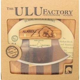 Ulu Factory Alaska Ulu Birch Walnut Stripe Wood Chopping Bowl-board Polar bear Design Handle (1)