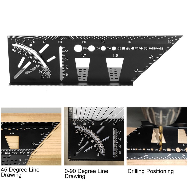Multifunction Aluminum Alloy 45 Degree 90 Degree Angle Ruler Protractor