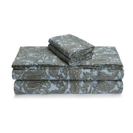 Tribeca Living 100% Cotton Queen Flannel Bed Sheet Set, Ultra-Soft Portuguese Flannel Sheets, Extra Deep Pocket 4-Piece Bedding Set, 170-GSM Cozy Flannel, Ava Paisley Printed