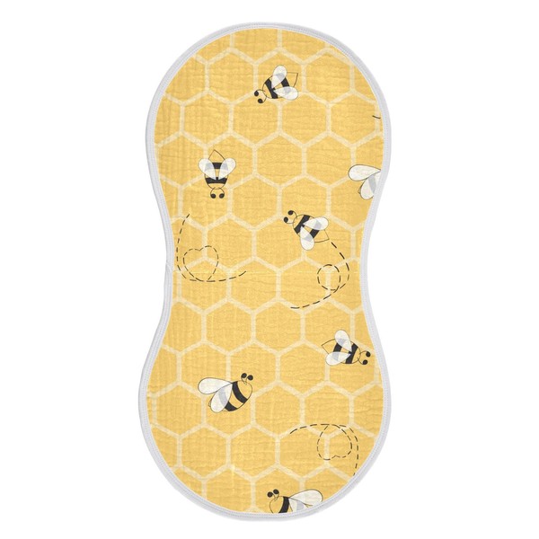 YYZZH Cute Bee On Honey Yellow Honeycomb Muslin Burp Cloths