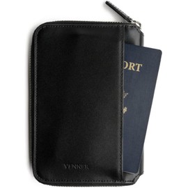 Venner Passport Holder - Porta Pasaportes Doble con Bloqueo RFID, Zipper Metálico, Pluma Incluida y Organizador de Viaje, Ideal para Viajeros Frecuentes (Negro)