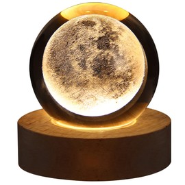 3D Crystal Ball Nightlight Decolamp Solar System Model Decor Science Astronomy Universe Cool Desk Present Space Gifts Decor, Moon