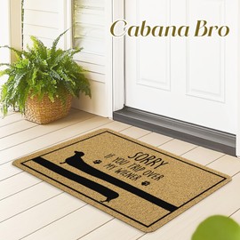 Cabana Bro Dachshund Welcome Door Mat, Sorry If You Trip Over My Wiener Funny Doormat for Front Door Indoor Outdoor Porch Entrance Entryway, Funny Dachshund Welcome Doormat Outside, 17x30 Inches