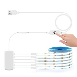 LRGBST 6 Pcs 1M White Cabinet COB LED Strip, 5V USB Dimmable COB LED Strip with Touch Dimmer Switch for Acoustic Panels Showcases Under Cabinet Lighting